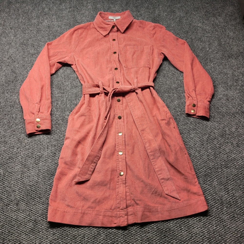 Next Girls Pink Corduroy Shirt Dress Long Sleeve Belted Cotton Size 12 NWT